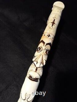 Vintage Ornamental bone carved walking stick Collectible bovine bone art