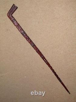 Vintage Pacific Northwest Walking Stick With Carved Crocodile & Totem Pole 88cm