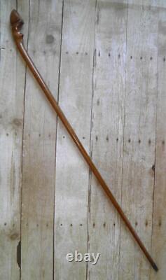 Vintage Pine Equestrian Walking Stick / Cane Hand Carved Horse Hoof Handle 92cm