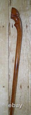 Vintage Pine Equestrian Walking Stick / Cane Hand Carved Horse Hoof Handle 92cm