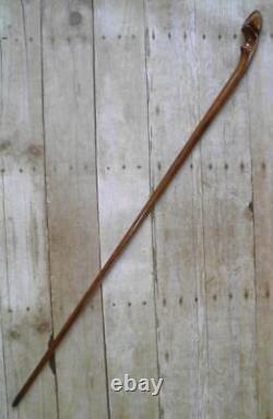 Vintage Pine Equestrian Walking Stick / Cane Hand Carved Horse Hoof Handle 92cm