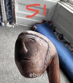 Vintage Primitive Antique hand carved head walking stick wooden cane