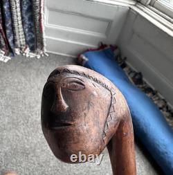 Vintage Primitive Antique hand carved head walking stick wooden cane