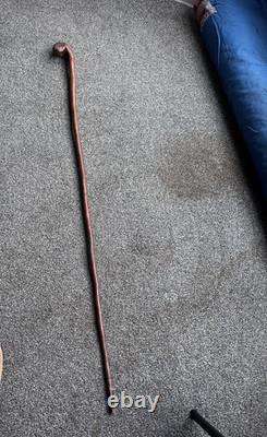 Vintage Primitive Antique hand carved head walking stick wooden cane