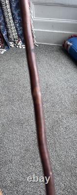 Vintage Primitive Antique hand carved head walking stick wooden cane