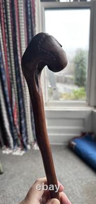 Vintage Primitive Antique hand carved head walking stick wooden cane