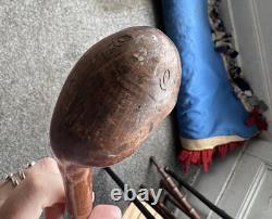 Vintage Primitive Antique hand carved head walking stick wooden cane