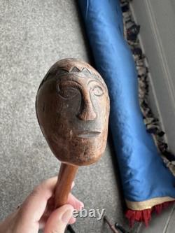 Vintage Primitive Antique hand carved head walking stick wooden cane
