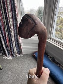 Vintage Primitive Antique hand carved head walking stick wooden cane