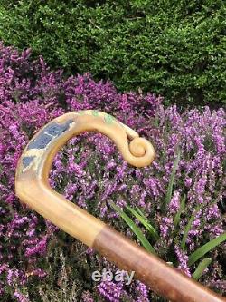 Vintage Rams Horn Shepherds Crook. On Hazel Shaft