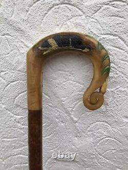 Vintage Rams Horn Shepherds Crook. On Hazel Shaft