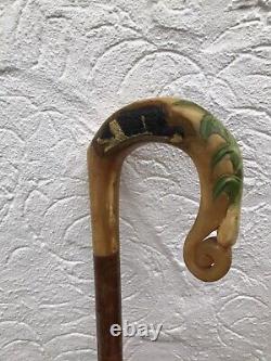 Vintage Rams Horn Shepherds Crook. On Hazel Shaft