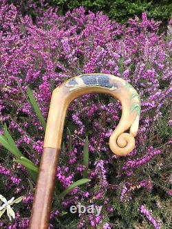 Vintage Rams Horn Shepherds Crook. On Hazel Shaft