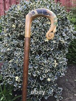 Vintage Rams Horn Shepherds Crook. On Hazel Shaft