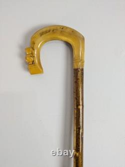 Vintage Rams Horn Shepherds Crook Walking Stick Thistl Carved Handle 115cm (45)