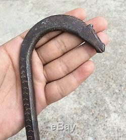 Vintage Rare Hand Carved Horse Face Engraved Iron Walking / Hand Stick