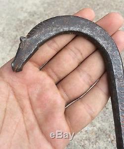 Vintage Rare Hand Carved Horse Face Engraved Iron Walking / Hand Stick