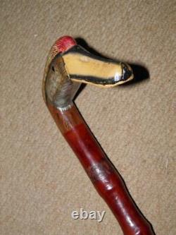 Vintage Rustic Bamboo Walking Stick/Cane With Hand-Carved Duck Head Handle 91cm