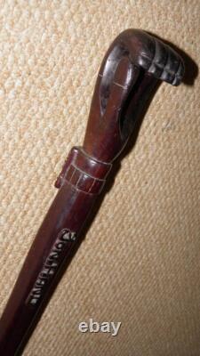 Vintage Rustic Hard Wood Walking Stick Hand Carved Fist & Watch Top Jon. Hand