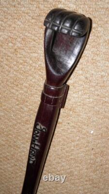 Vintage Rustic Hard Wood Walking Stick Hand Carved Fist & Watch Top Jon. Hand
