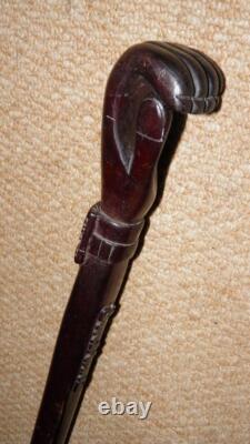 Vintage Rustic Hard Wood Walking Stick Hand Carved Fist & Watch Top Jon. Hand