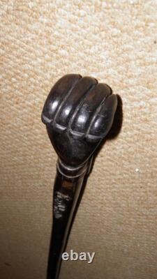 Vintage Rustic Hard Wood Walking Stick Hand Carved Fist & Watch Top Jon. Hand