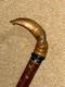 Vintage Rustic Walking Stick Cane Hand-Carved Bovine Horn Fish Crook Handle