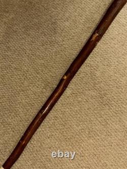 Vintage Rustic Walking Stick Cane Hand-Carved Bovine Horn Fish Crook Handle