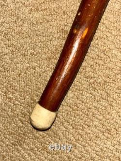 Vintage Rustic Walking Stick Cane Hand-Carved Bovine Horn Fish Crook Handle