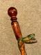 Vintage Rustic Walking Stick Cane Hand-Carved & Painted Winding Snake Shaft