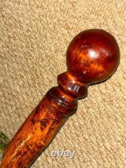Vintage Rustic Walking Stick Cane Hand-Carved & Painted Winding Snake Shaft