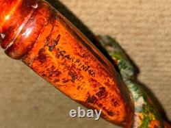 Vintage Rustic Walking Stick Cane Hand-Carved & Painted Winding Snake Shaft
