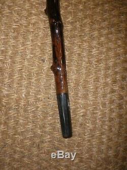 Vintage Rustic Wooden Hand Carved Walking Cane With Mans Head With Glass Eyes