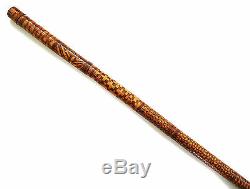 Vintage Scratch Carved & Stained Bamboo Walking Stick Signed Japan 20th C