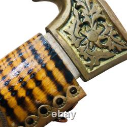 Vintage Shepherds Axe Ciupaga Walking Stick Wood Carved Brass Handle Rings