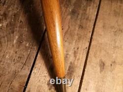 Vintage Shepherds Axe Ciupaga Walking Stick Wood Carved Brass Handle Rings # 2