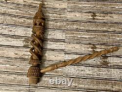 Vintage Staff Walking Stick Cane, Snake Hand Carved Ceremonial Staff African