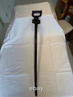 Vintage Style African Carved Wood Walking Stick 3 Faces D-Handle 90cm