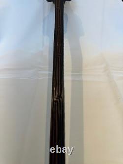 Vintage Style African Carved Wood Walking Stick 3 Faces D-Handle 90cm