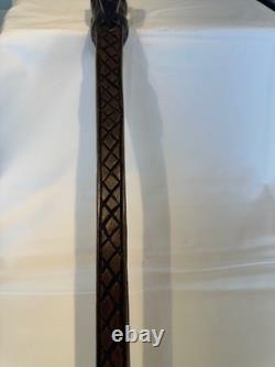 Vintage Style African Carved Wood Walking Stick 3 Faces D-Handle 90cm