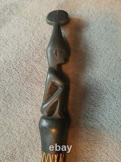 Vintage Tribal Man On Totem & Snake Hand Carved Walking Stick Cane Staff 48