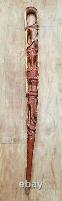 Vintage Two Tone Carved African Walking Stick Man & Snake Cane 42 1/2 Folk Art