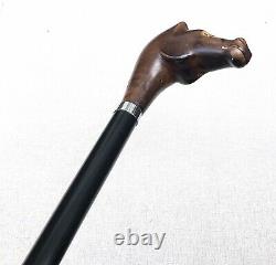 Vintage Unused Italy Carved Wood Horse Head Swagger Knob Walking Stick Cane 36L