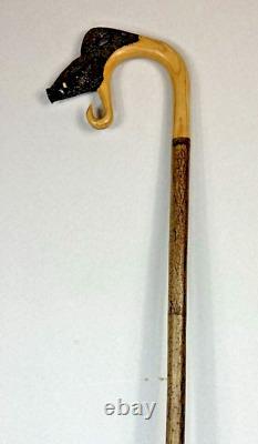 Vintage Unusual Unique 53 Shepherds Crook Boars Head Hand Carved Walking Stick