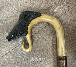Vintage Unusual Unique 53 Shepherds Crook Boars Head Hand Carved Walking Stick