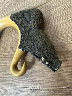 Vintage Unusual Unique 53 Shepherds Crook Boars Head Hand Carved Walking Stick