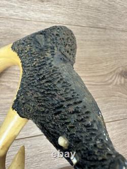 Vintage Unusual Unique 53 Shepherds Crook Boars Head Hand Carved Walking Stick