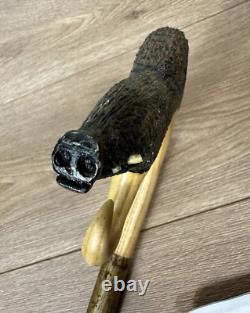 Vintage Unusual Unique 53 Shepherds Crook Boars Head Hand Carved Walking Stick