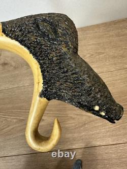 Vintage Unusual Unique 53 Shepherds Crook Boars Head Hand Carved Walking Stick