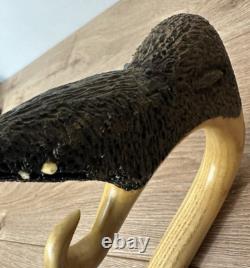 Vintage Unusual Unique 53 Shepherds Crook Boars Head Hand Carved Walking Stick